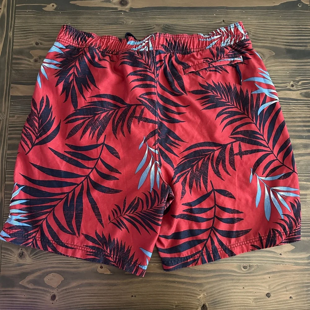 Nautica Men’s XXL Swim Trunks Red Blue Palm Leaf Print Mesh Lined